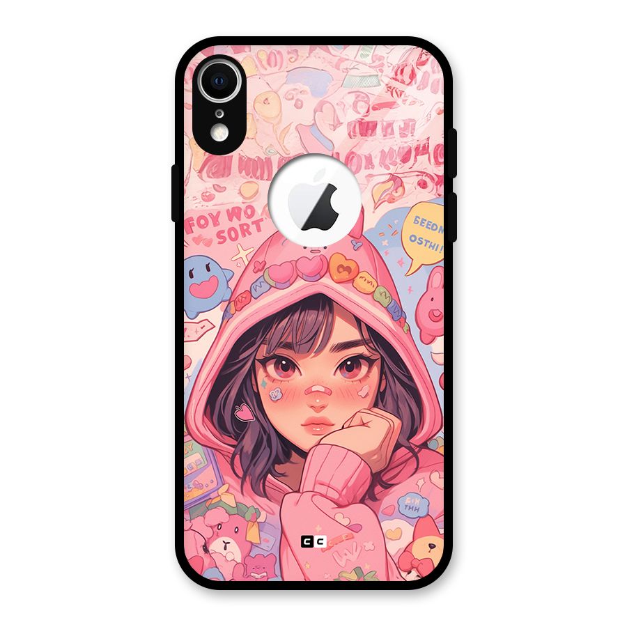 Cute Anime Girl Glass Back Case for iPhone XR Logo Cut