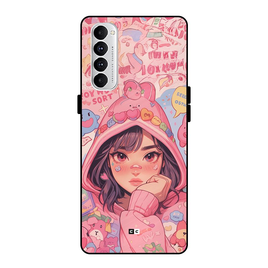 Cute Anime Girl Metal Back Case for Oppo Reno4 Pro