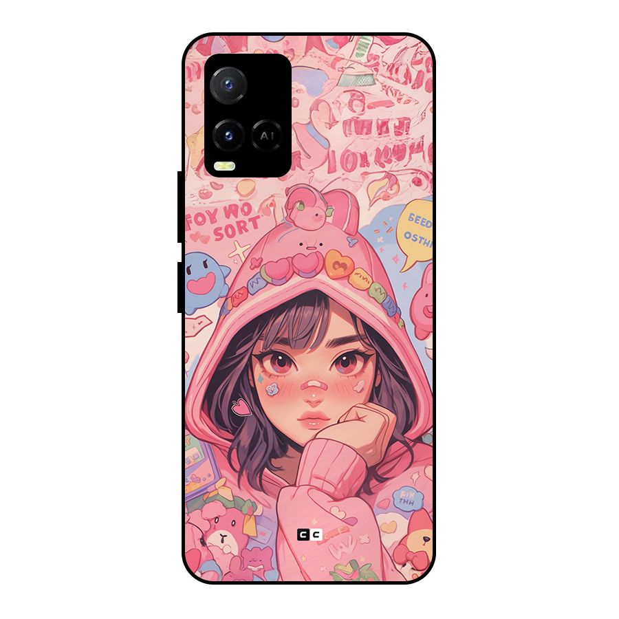 Cute Anime Girl Metal Back Case for Vivo Y21G