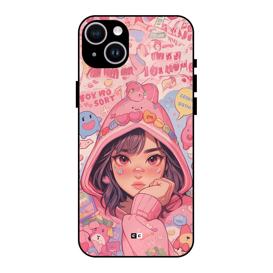 Cute Anime Girl Metal Back Case for iPhone 14 Plus