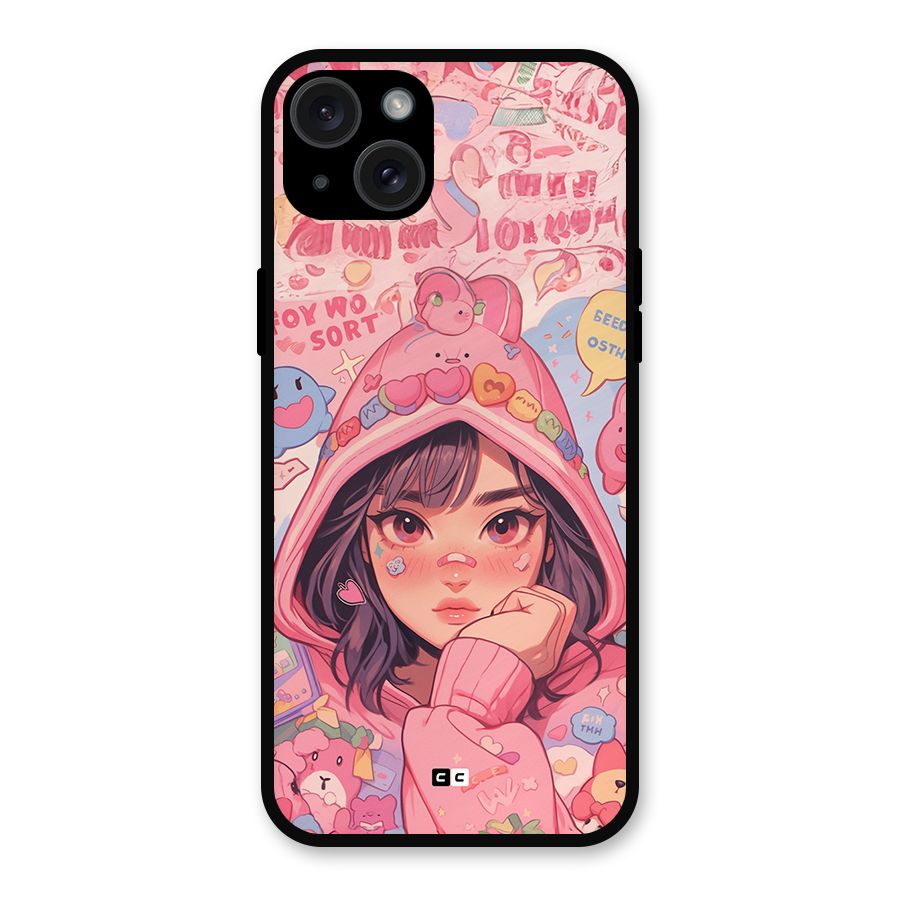 Cute Anime Girl Metal Back Case for iPhone 15 Plus