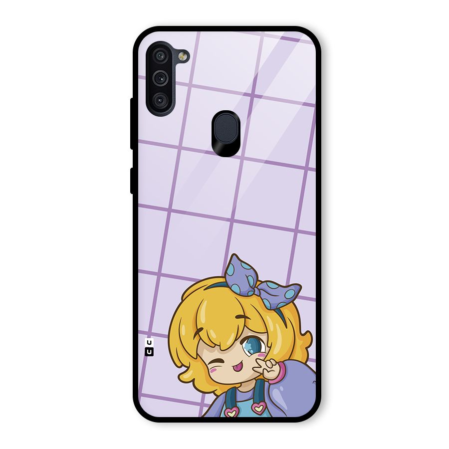Cute Anime Illustration Glass Back Case for Galaxy M11