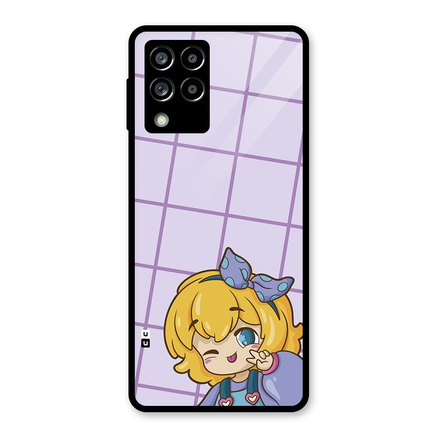 Cute Anime Illustration Glass Back Case for Galaxy M53 5G