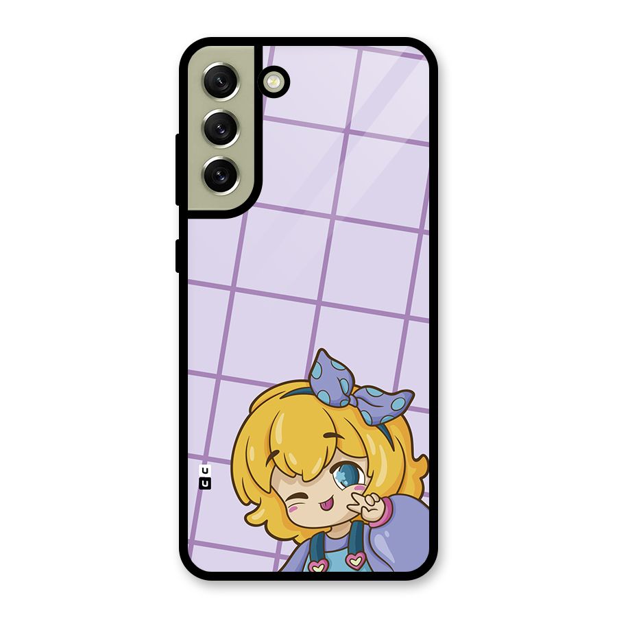 Cute Anime Illustration Glass Back Case for Galaxy S21 FE 5G