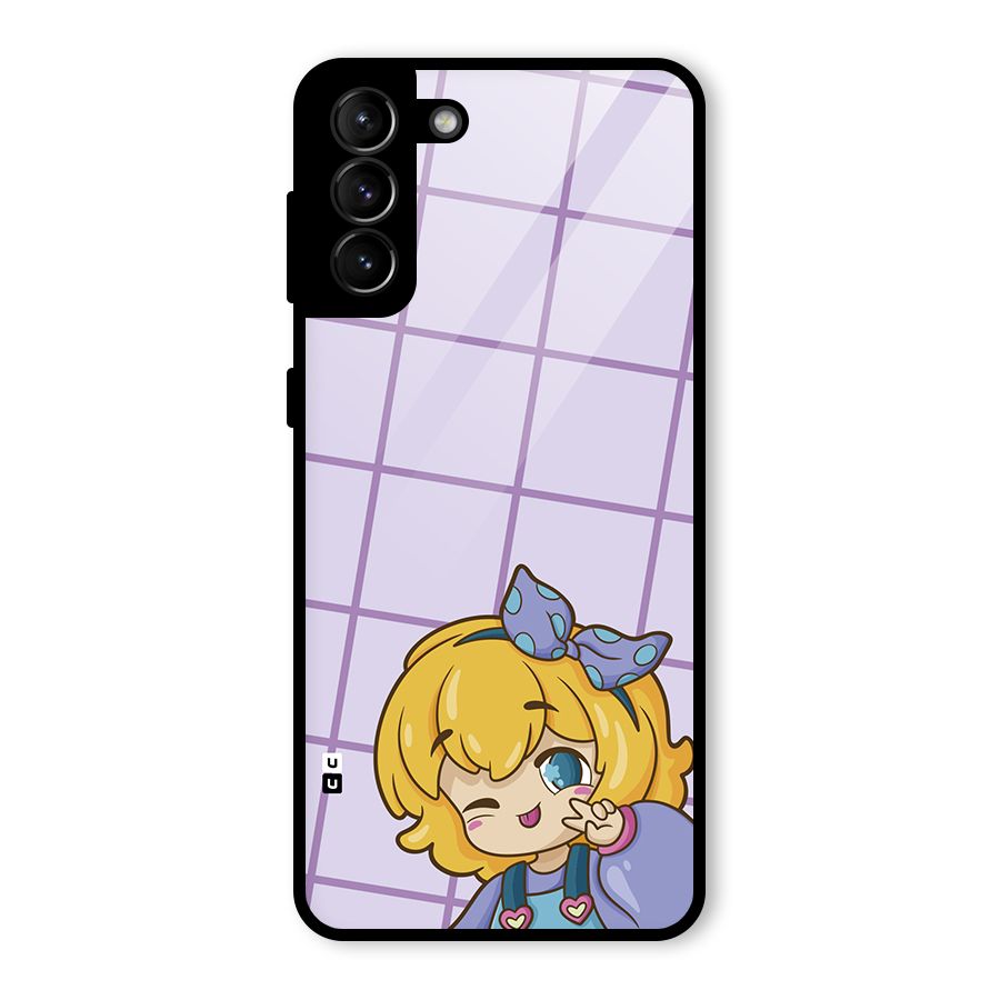 Cute Anime Illustration Glass Back Case for Galaxy S21 Plus
