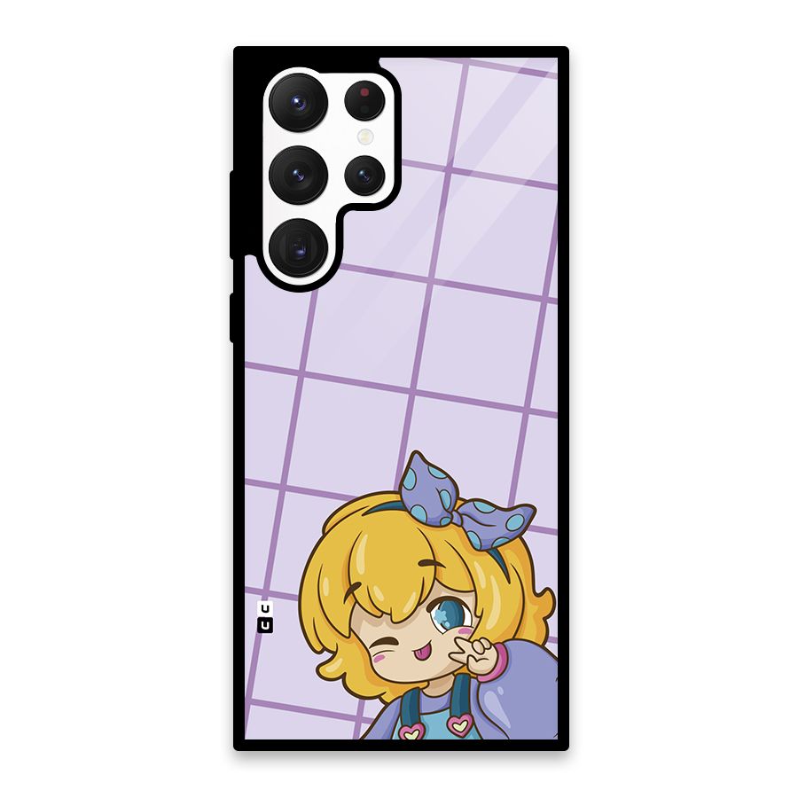 Cute Anime Illustration Glass Back Case for Galaxy S22 Ultra 5G
