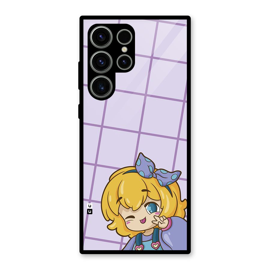 Cute Anime Illustration Glass Back Case for Galaxy S23 Ultra