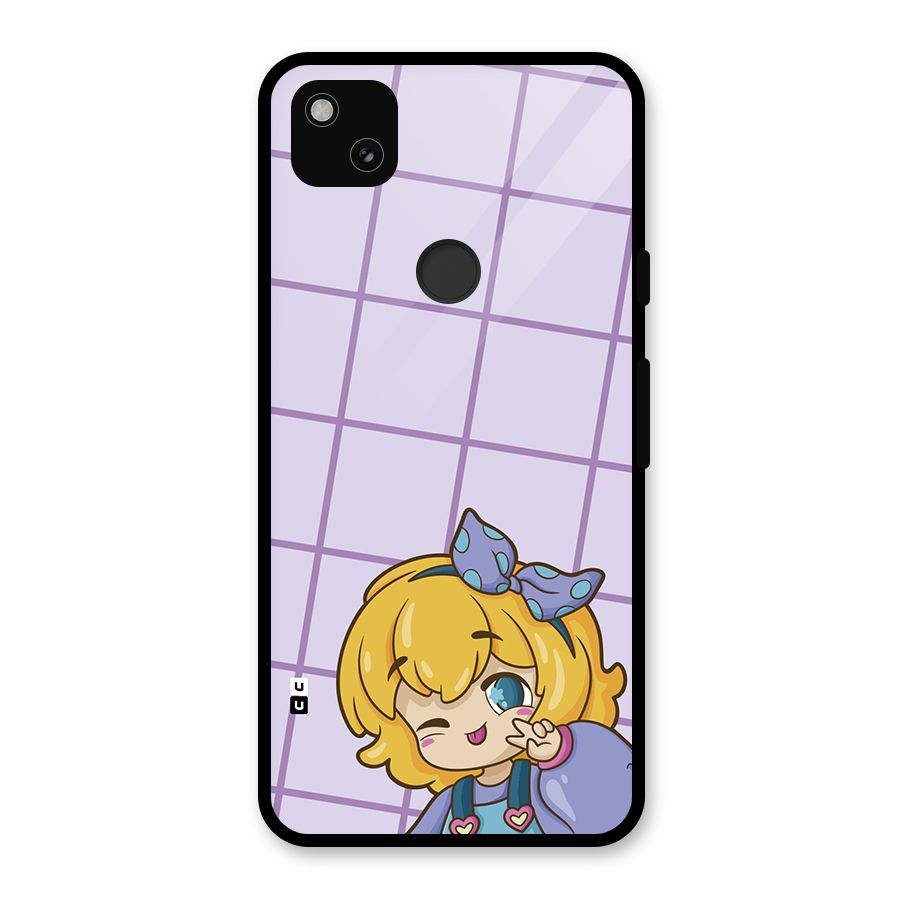 Cute Anime Illustration Glass Back Case for Google Pixel 4a