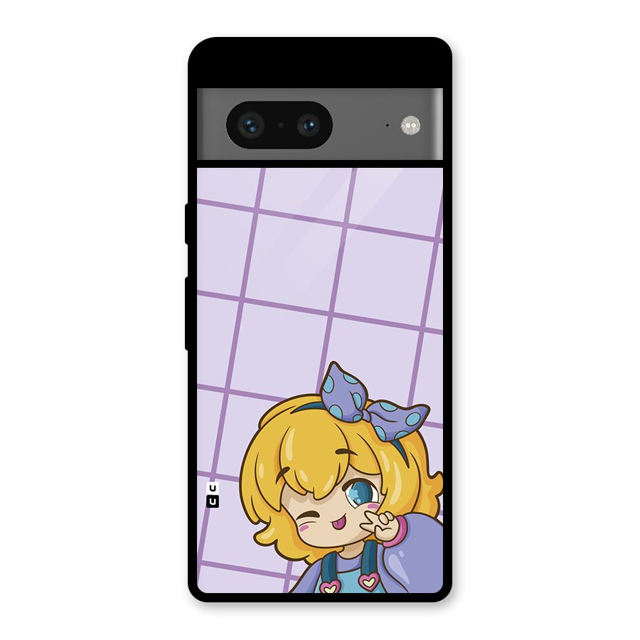 Cute Anime Illustration Glass Back Case for Google Pixel 7