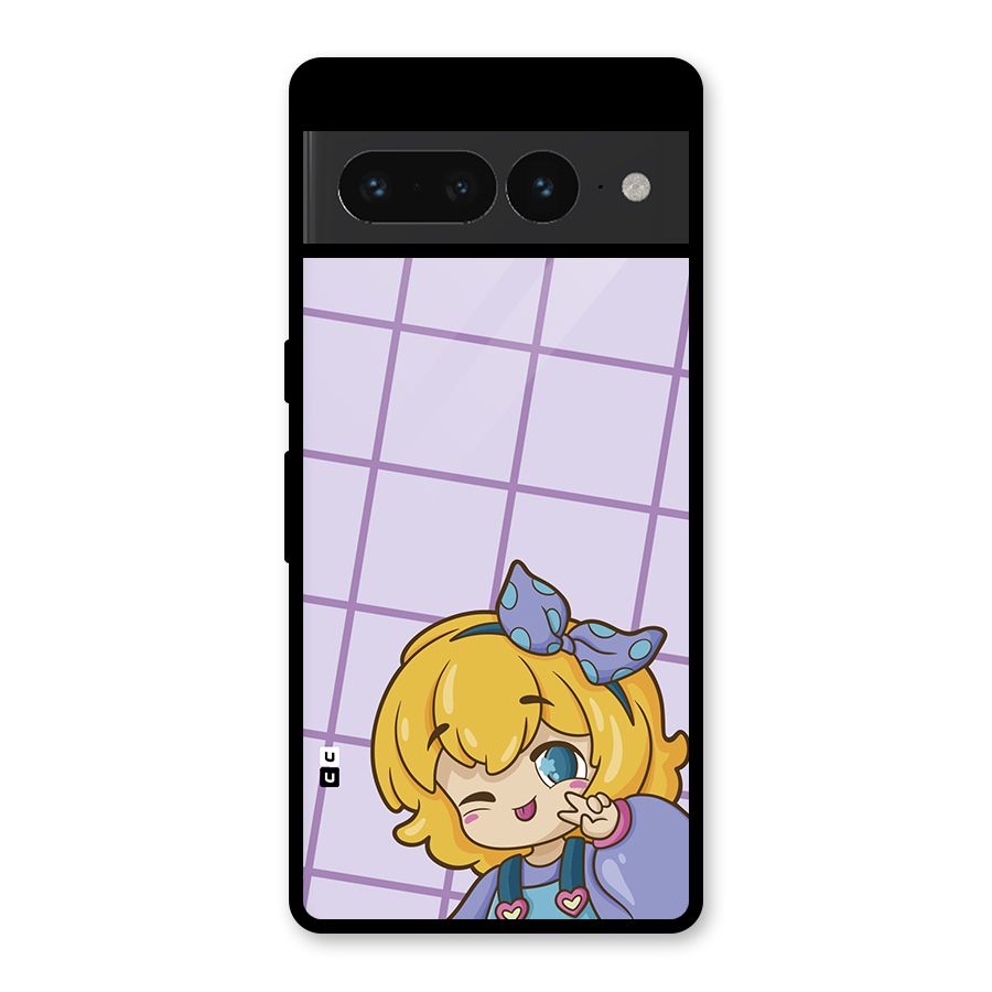 Cute Anime Illustration Glass Back Case for Google Pixel 7 Pro