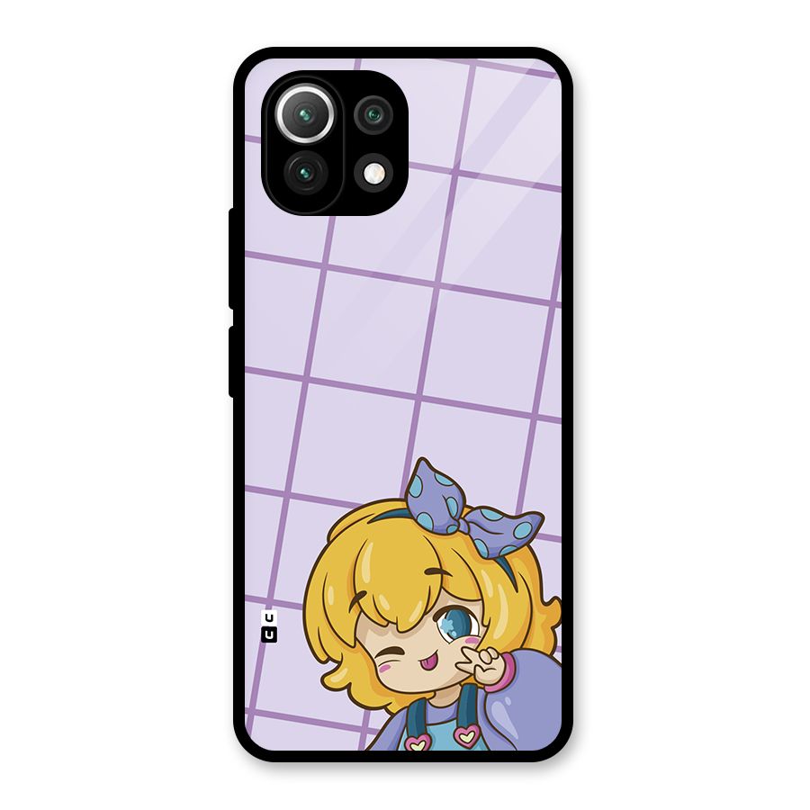 Cute Anime Illustration Glass Back Case for Mi 11 Lite