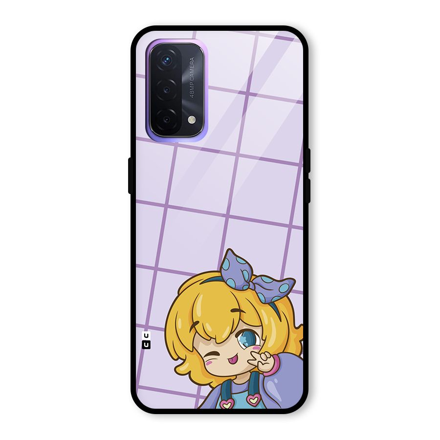 Cute Anime Illustration Glass Back Case for Oppo A74 5G