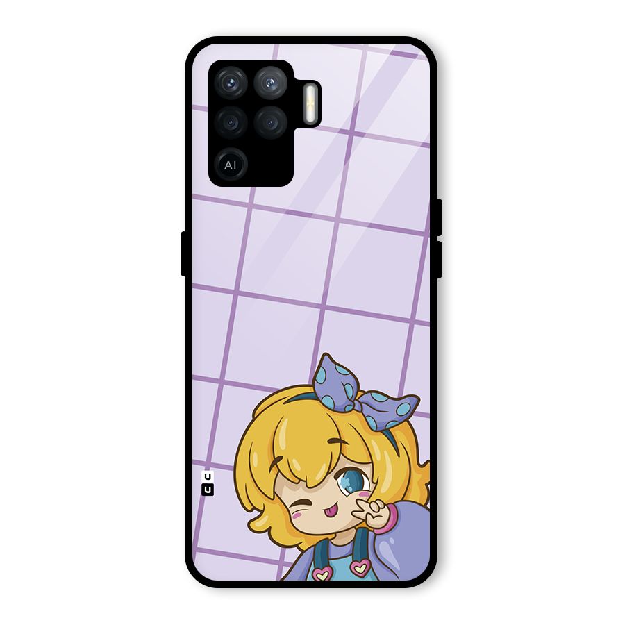 Cute Anime Illustration Glass Back Case for Oppo F19 Pro