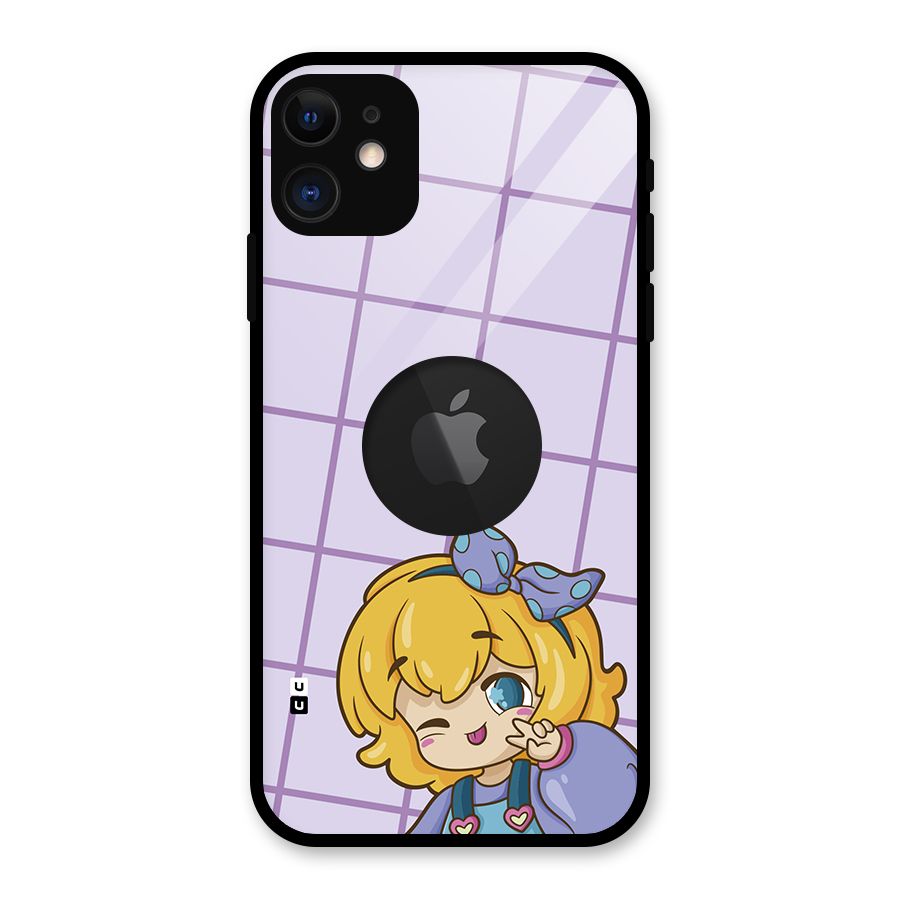 Cute Anime Illustration Glass Back Case for iPhone 11 Logo Cut