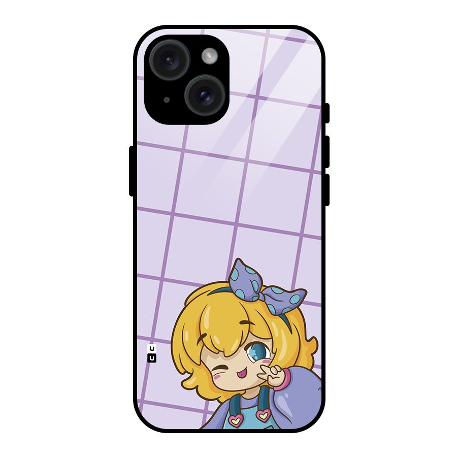 Cute Anime Illustration Glass Back Case for iPhone 15
