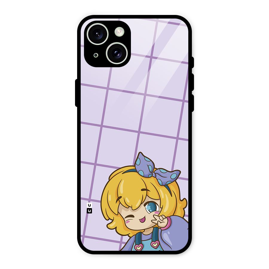 Cute Anime Illustration Glass Back Case for iPhone 15 Plus