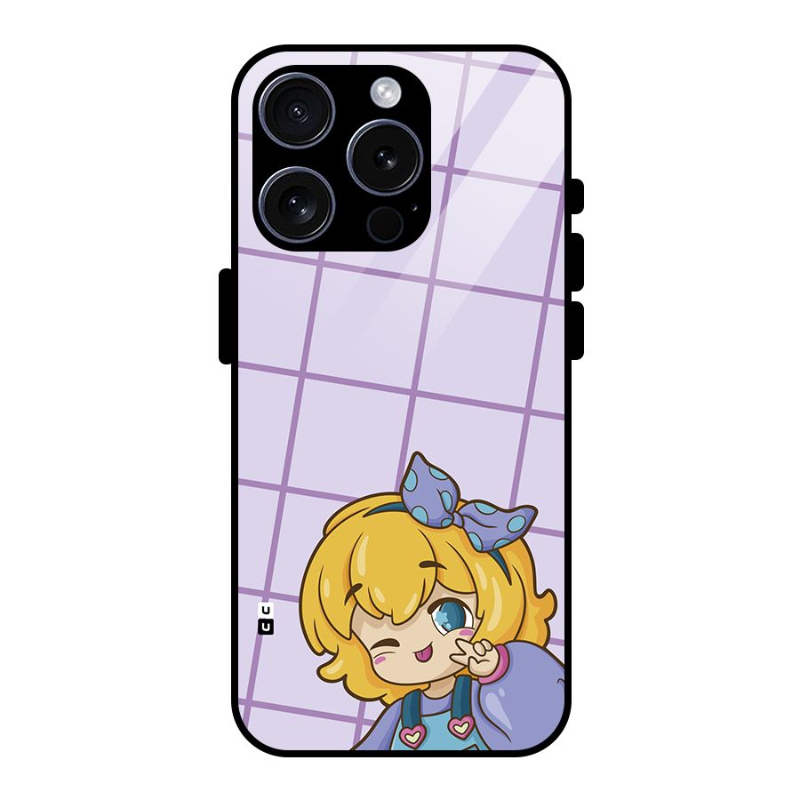 Cute Anime Illustration Glass Back Case for iPhone 15 Pro
