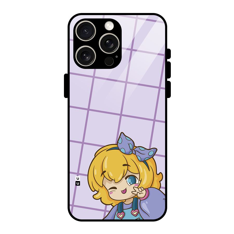 Cute Anime Illustration Glass Back Case for iPhone 15 Pro Max