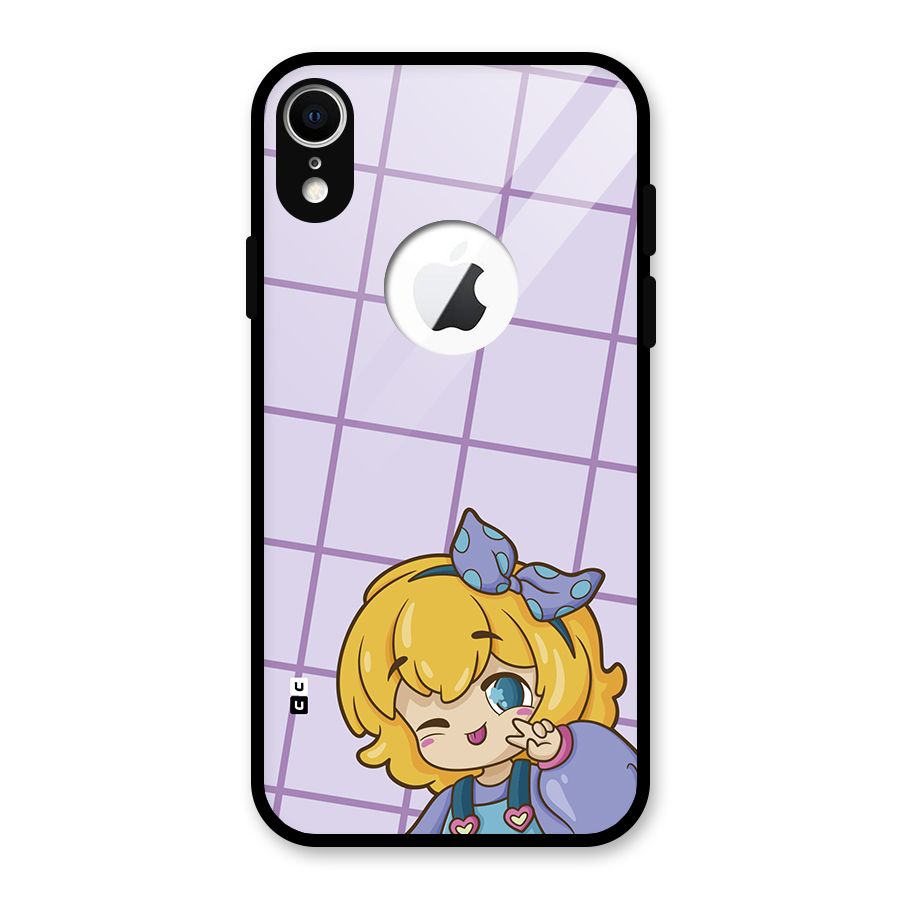Cute Anime Illustration Glass Back Case for iPhone XR Logo Cut