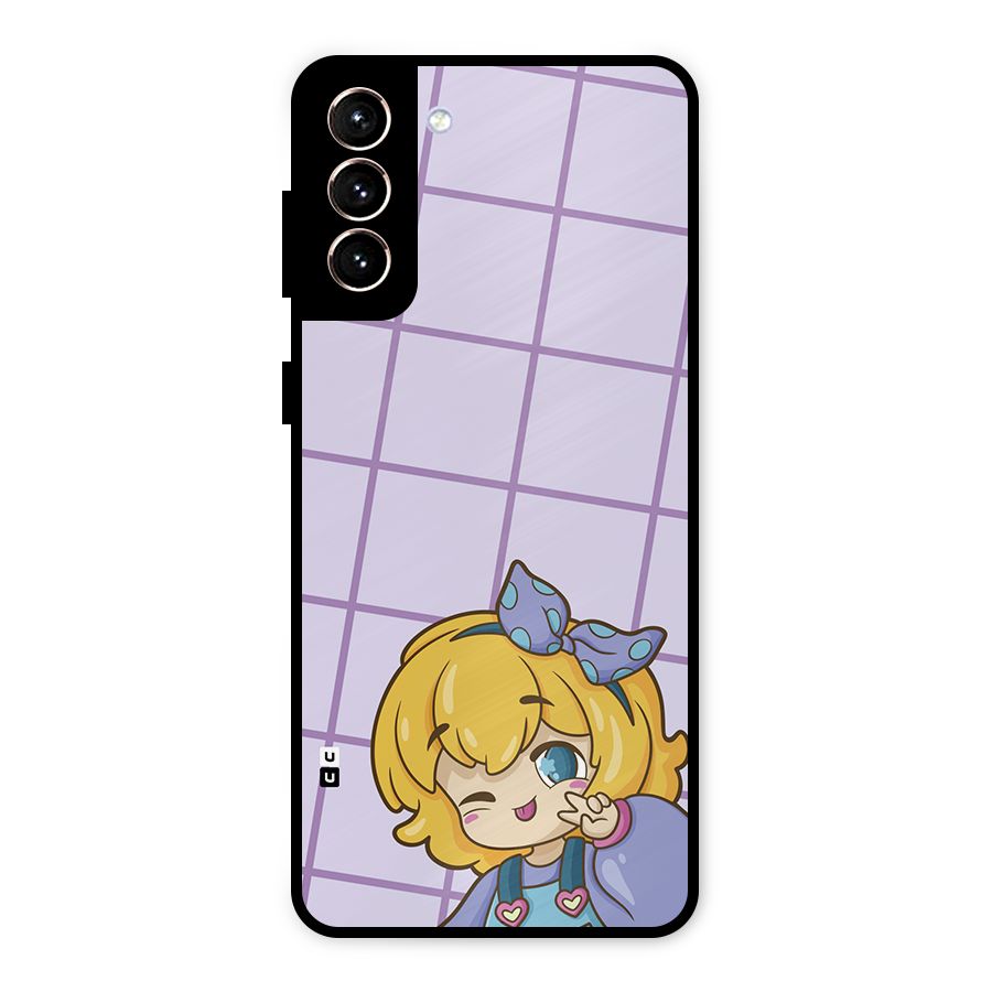 Cute Anime Illustration Metal Back Case for Galaxy S21 Plus