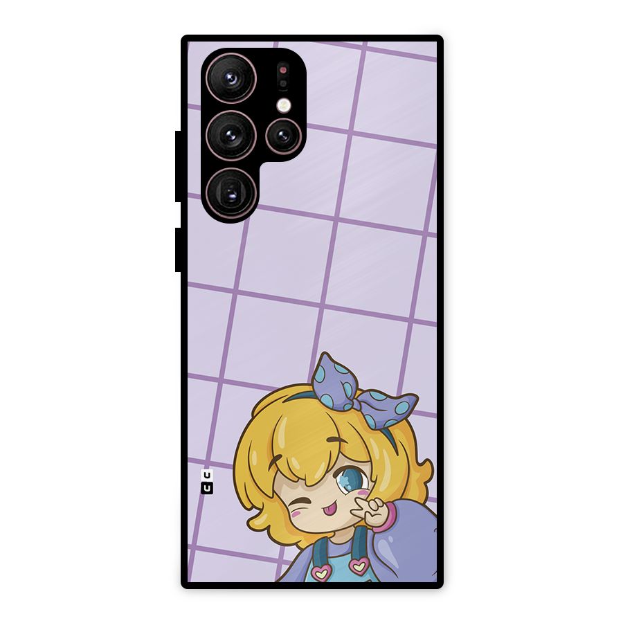 Cute Anime Illustration Metal Back Case for Galaxy S22 Ultra 5G