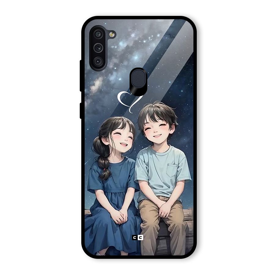Cute Anime Teens Glass Back Case for Galaxy M11