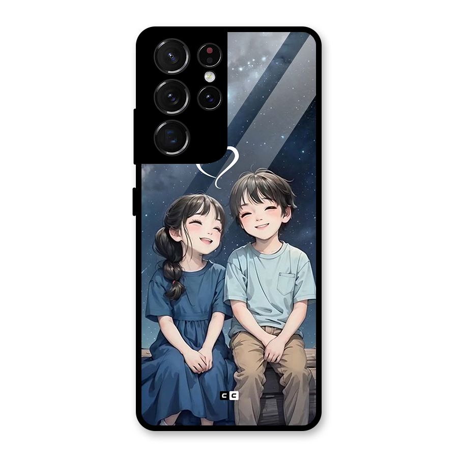 Cute Anime Teens Glass Back Case for Galaxy S21 Ultra 5G