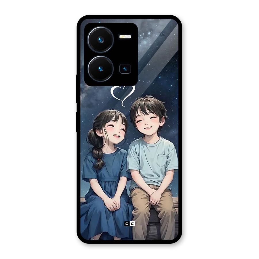 Cute Anime Teens Glass Back Case for Vivo Y35