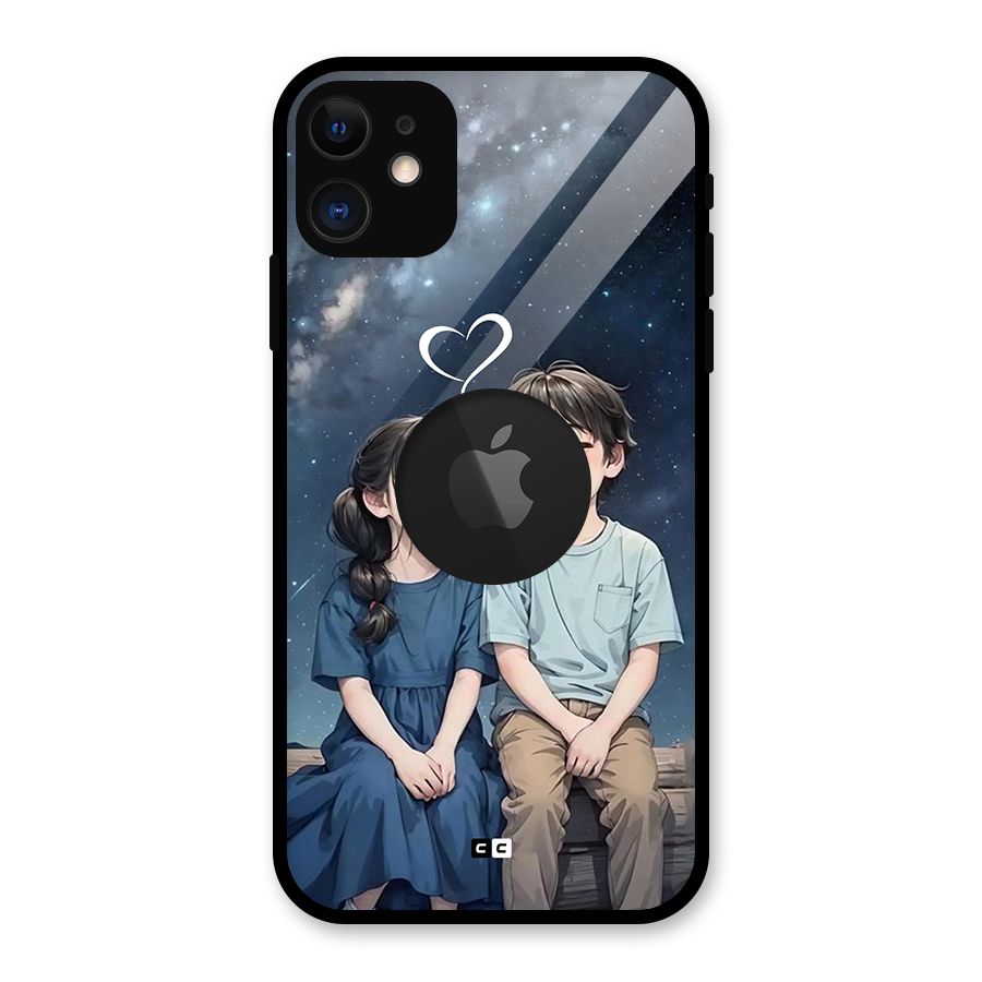 Cute Anime Teens Glass Back Case for iPhone 11 Logo Cut