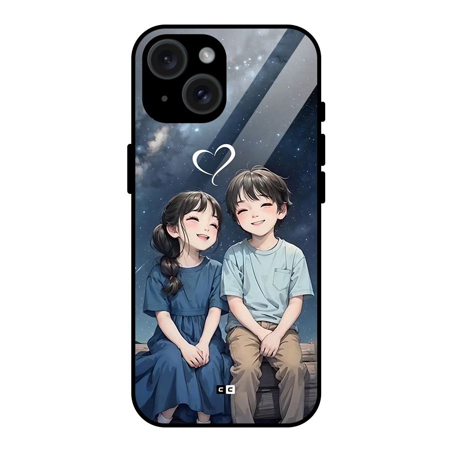 Cute Anime Teens Glass Back Case for iPhone 15