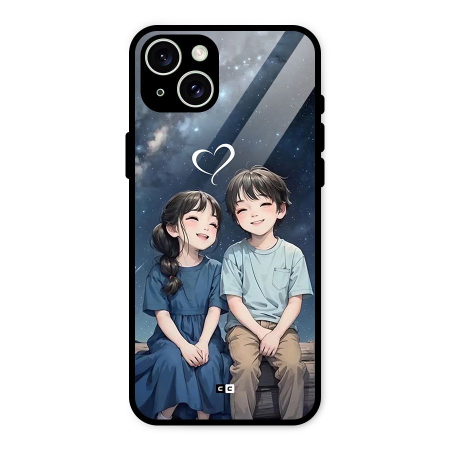 Cute Anime Teens Glass Back Case for iPhone 15 Plus