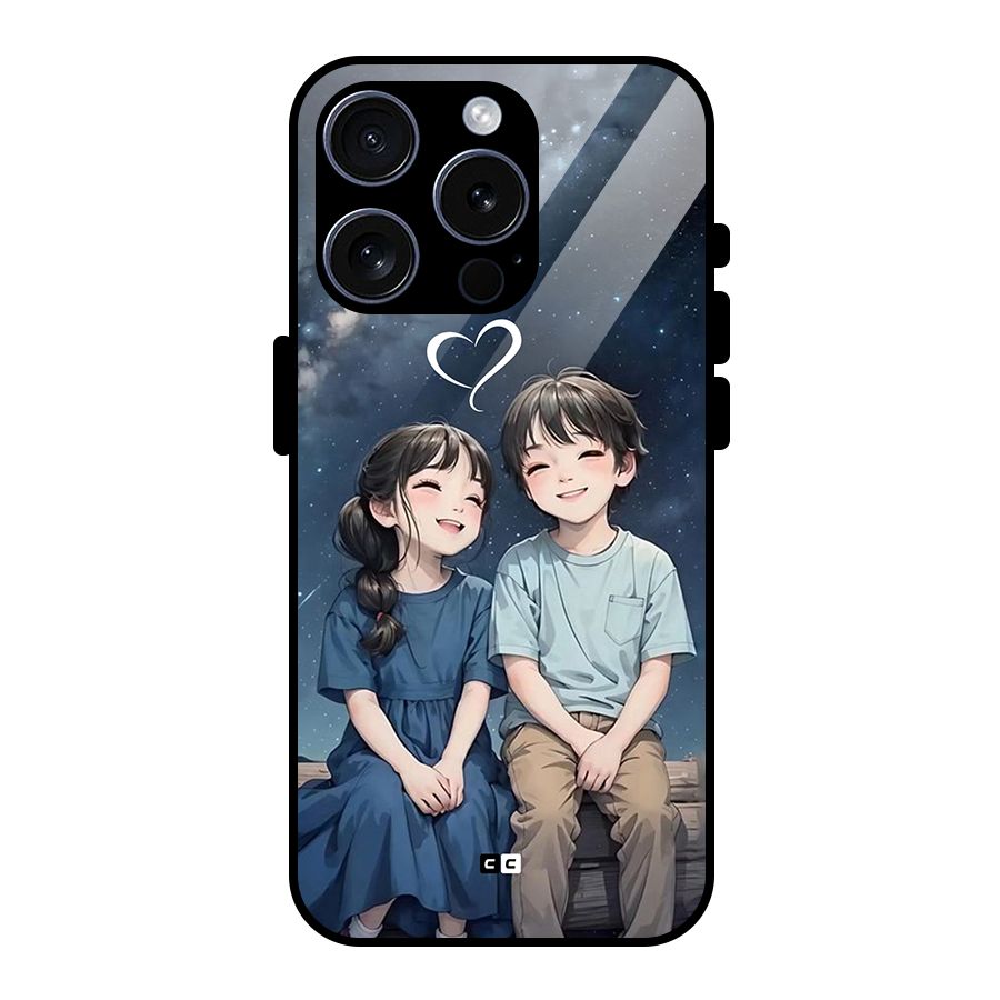 Cute Anime Teens Glass Back Case for iPhone 15 Pro
