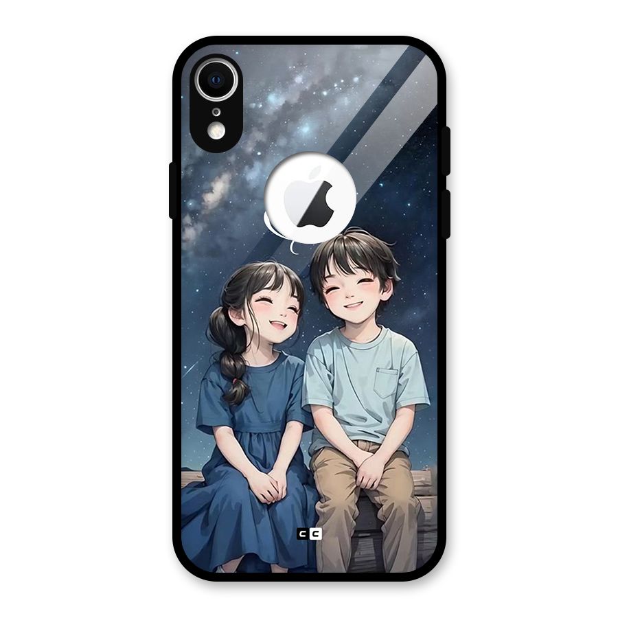 Cute Anime Teens Glass Back Case for iPhone XR Logo Cut