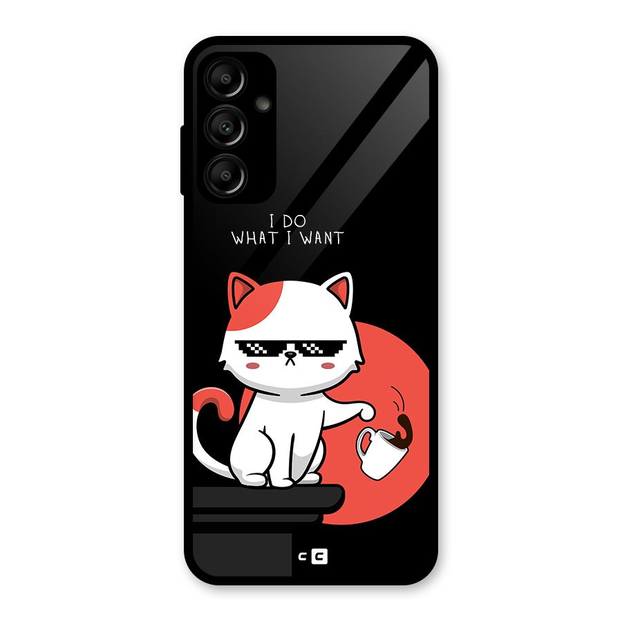 Cute Attitude Cat Glass Back Case for Galaxy A14 5G