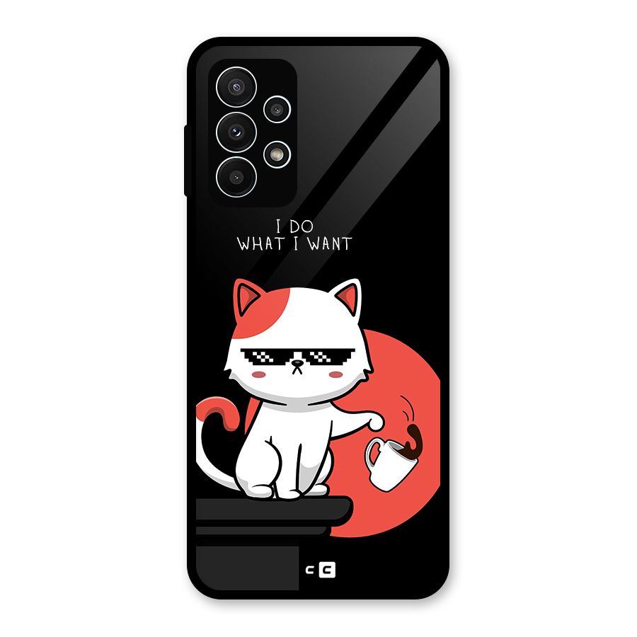 Cute Attitude Cat Glass Back Case for Galaxy A23