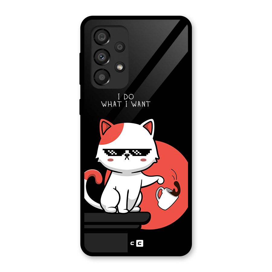 Cute Attitude Cat Glass Back Case for Galaxy A33 5G