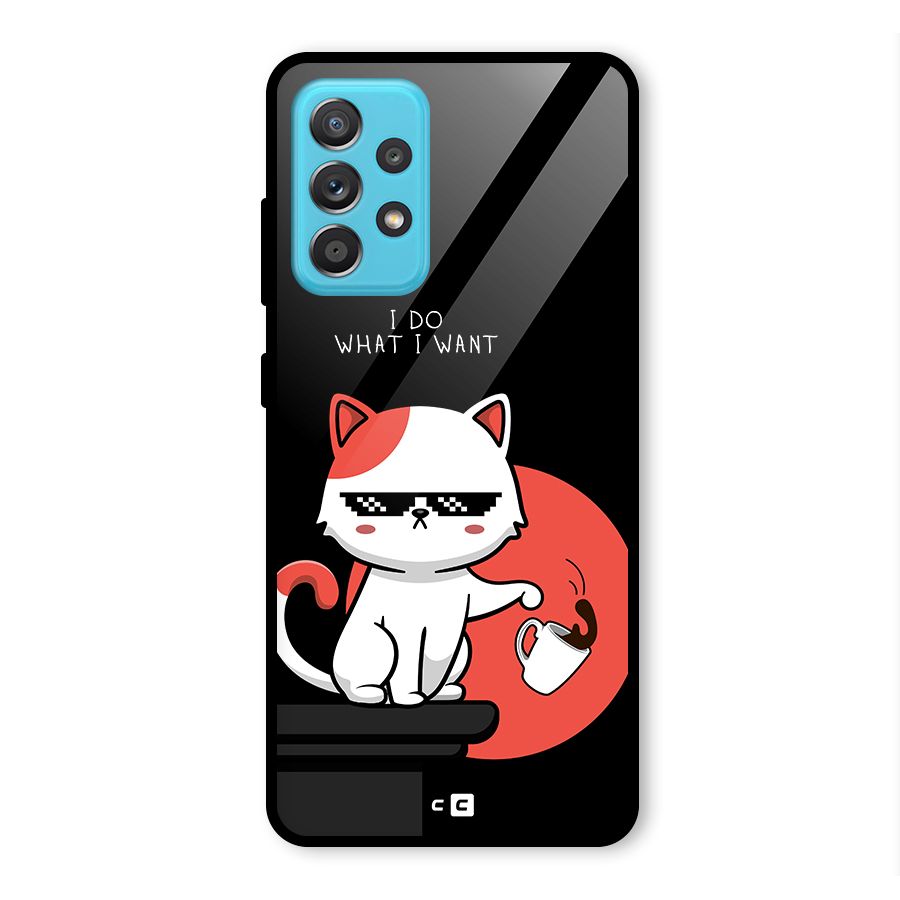 Cute Attitude Cat Glass Back Case for Galaxy A52