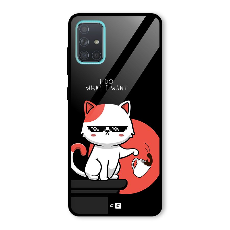 Cute Attitude Cat Glass Back Case for Galaxy A71