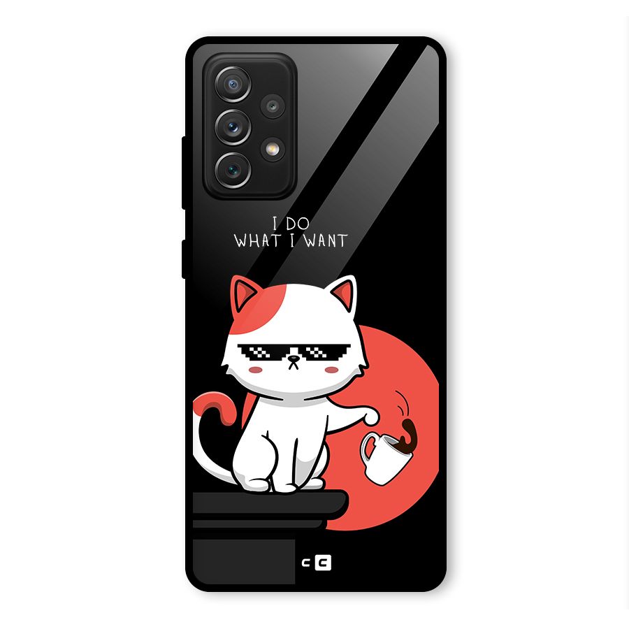 Cute Attitude Cat Glass Back Case for Galaxy A72