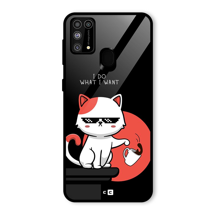 Cute Attitude Cat Glass Back Case for Galaxy F41