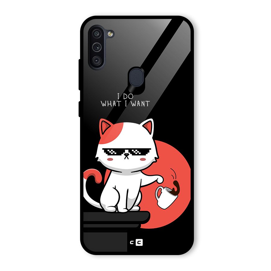 Cute Attitude Cat Glass Back Case for Galaxy M11