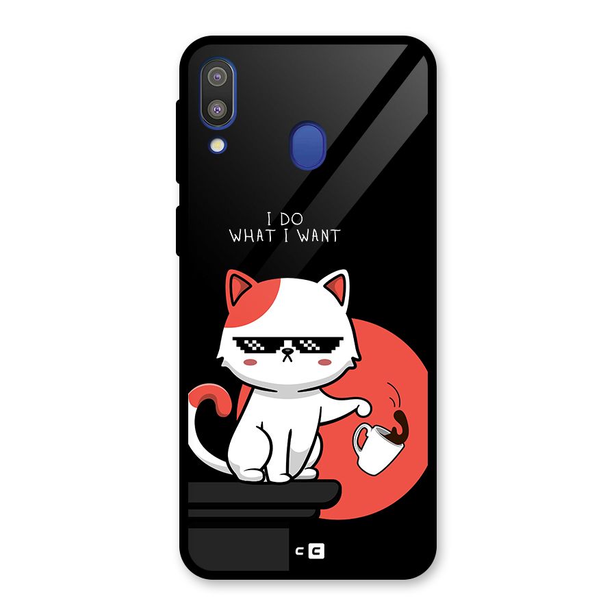 Cute Attitude Cat Glass Back Case for Galaxy M20