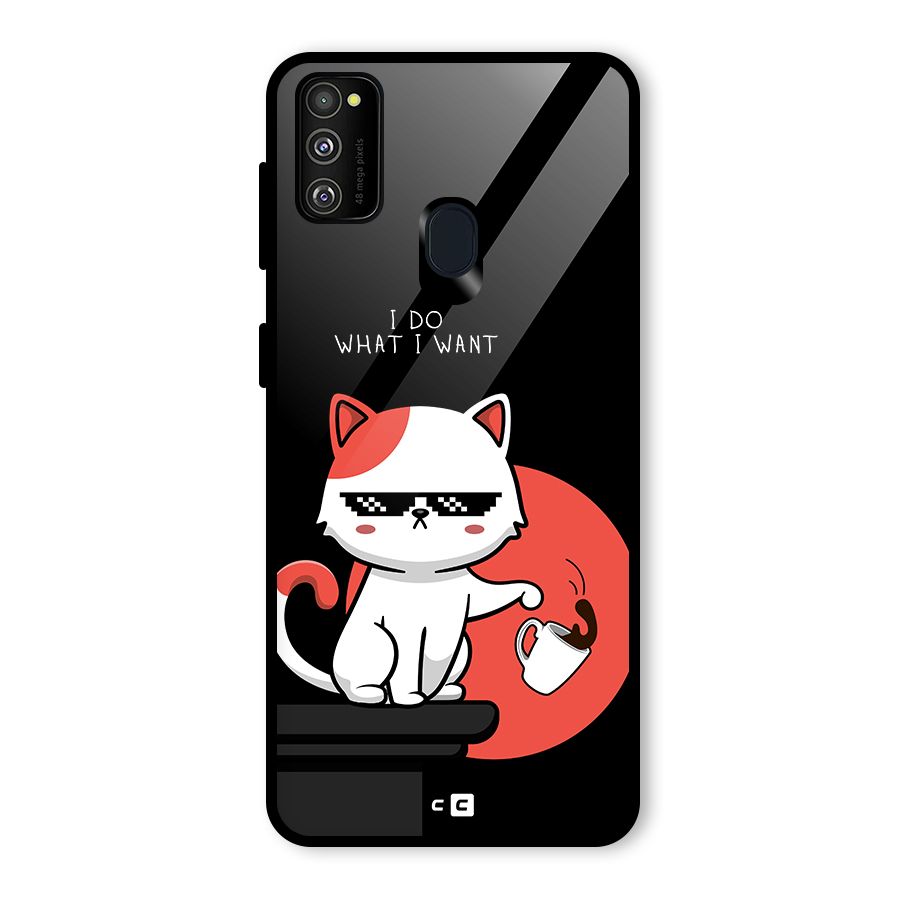 Cute Attitude Cat Glass Back Case for Galaxy M30s