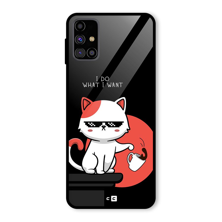 Cute Attitude Cat Glass Back Case for Galaxy M31s