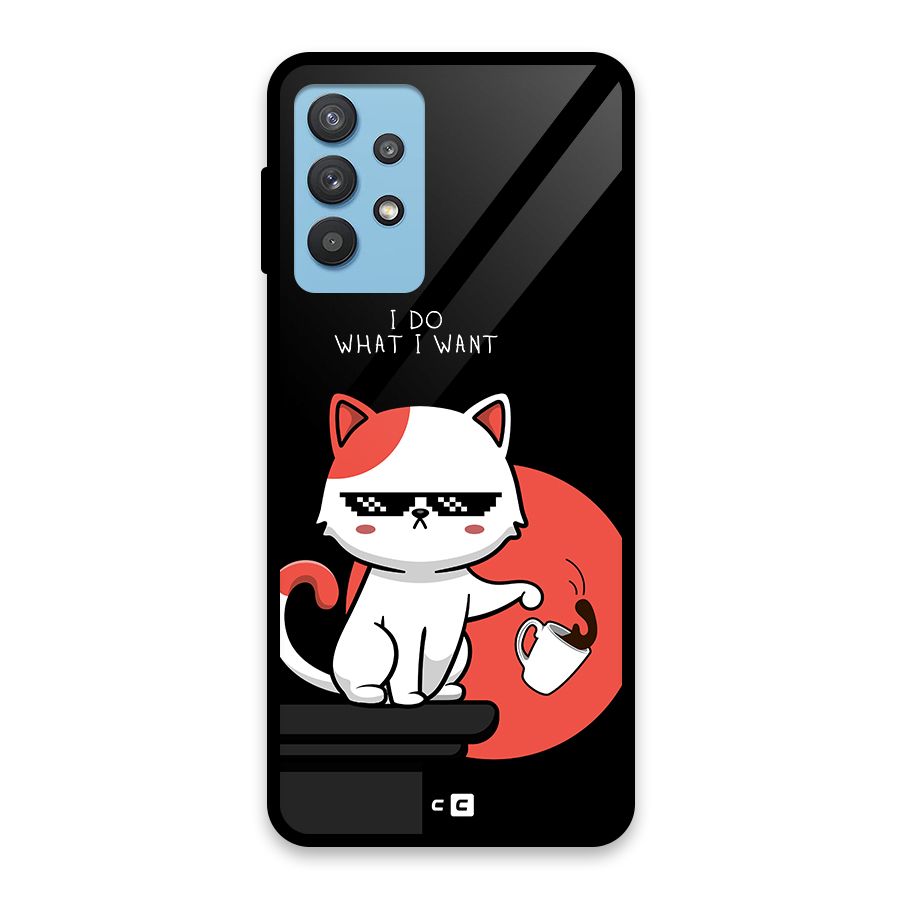Cute Attitude Cat Glass Back Case for Galaxy M32 5G