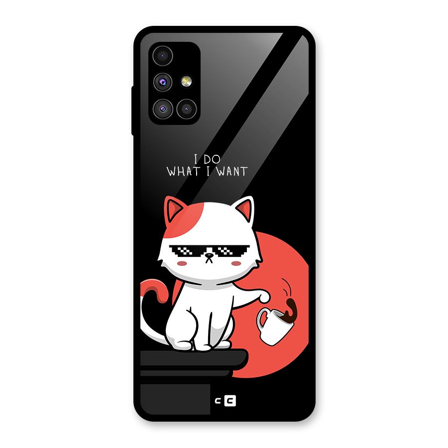 Cute Attitude Cat Glass Back Case for Galaxy M51