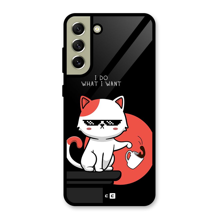 Cute Attitude Cat Glass Back Case for Galaxy S21 FE 5G