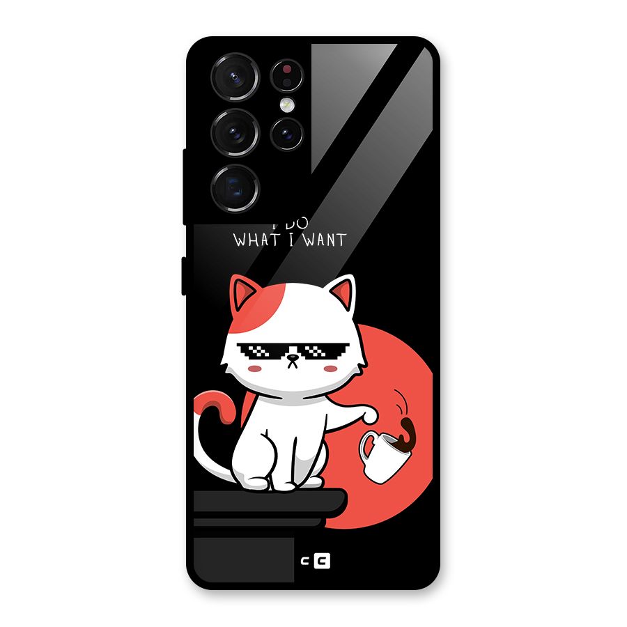 Cute Attitude Cat Glass Back Case for Galaxy S21 Ultra 5G