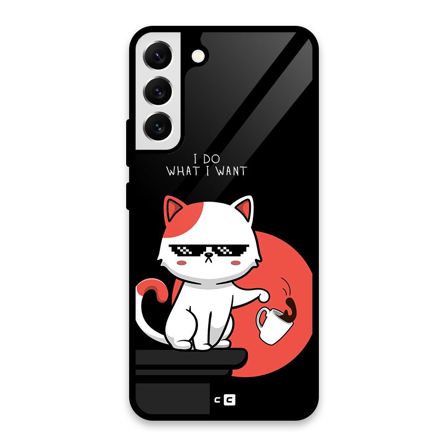 Cute Attitude Cat Glass Back Case for Galaxy S22 Plus 5G