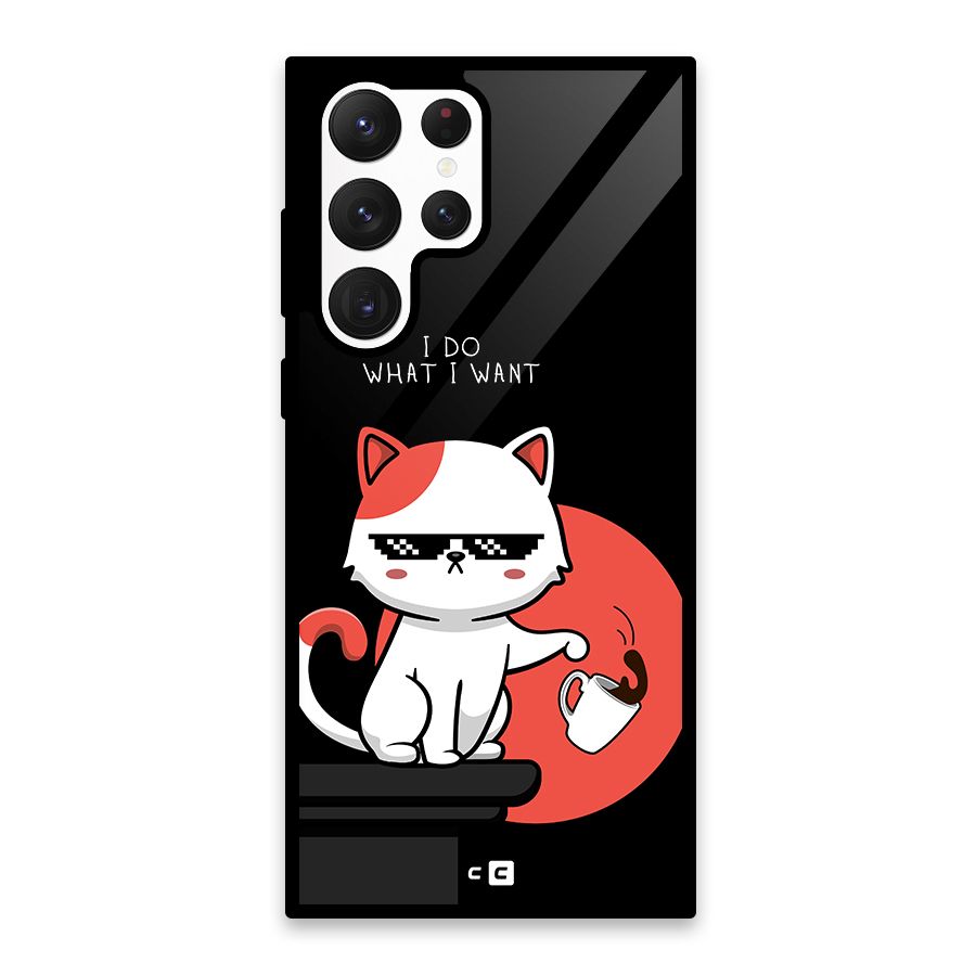 Cute Attitude Cat Glass Back Case for Galaxy S22 Ultra 5G